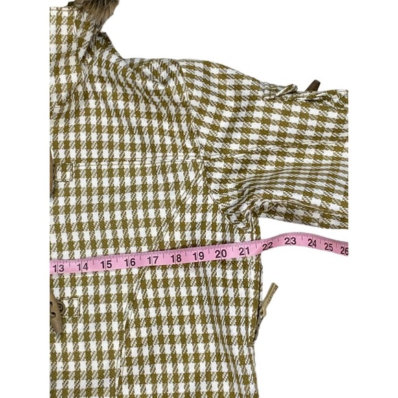 Roxy 5000 Snow Jacket Women Large Gold Cream Checkered Fur Hood Long Sleeve - Picture 14 of 15